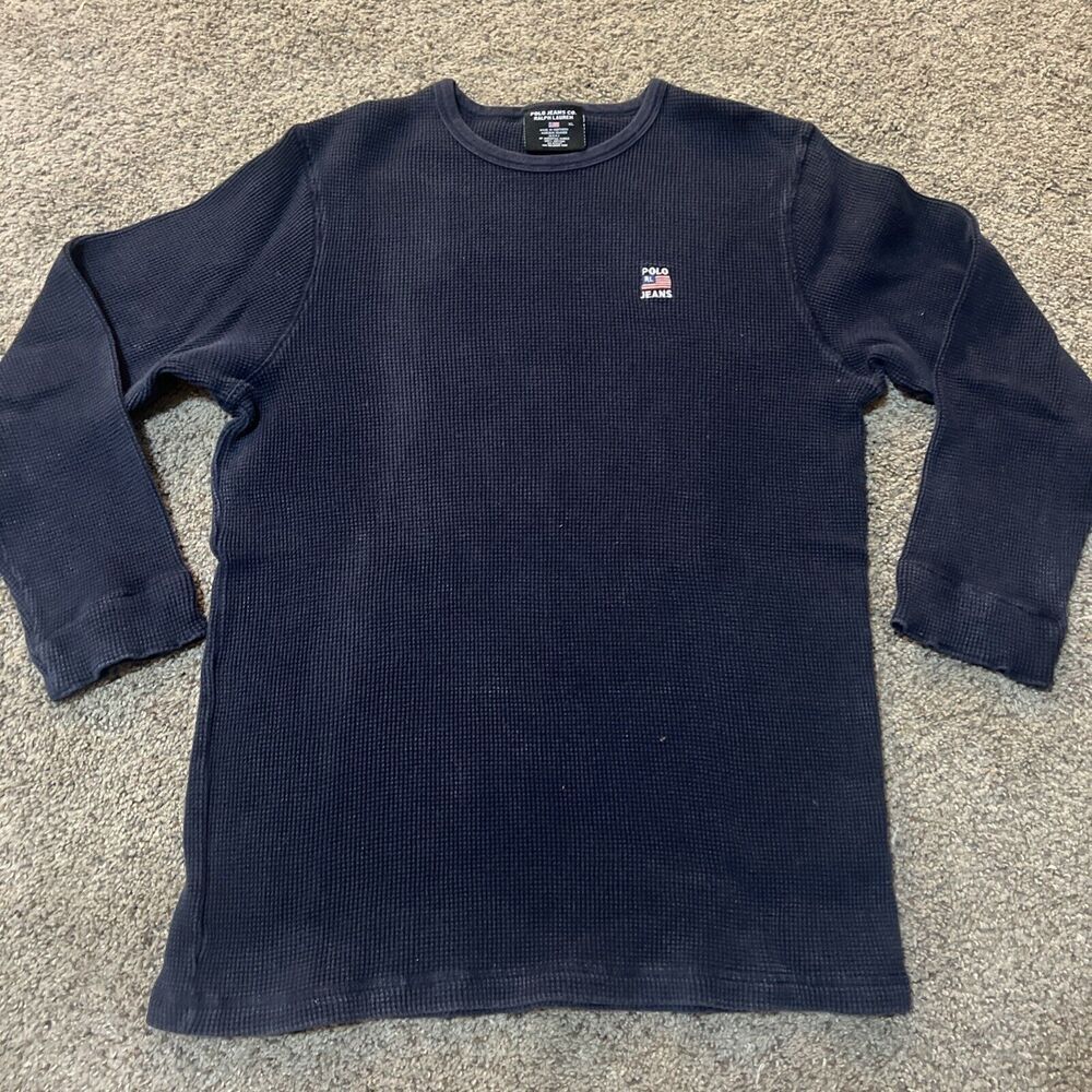Polo Ralph Lauren Big &‎ Tall Men's Gray Waffle Knit Thermal Flag Logo T-Shirt